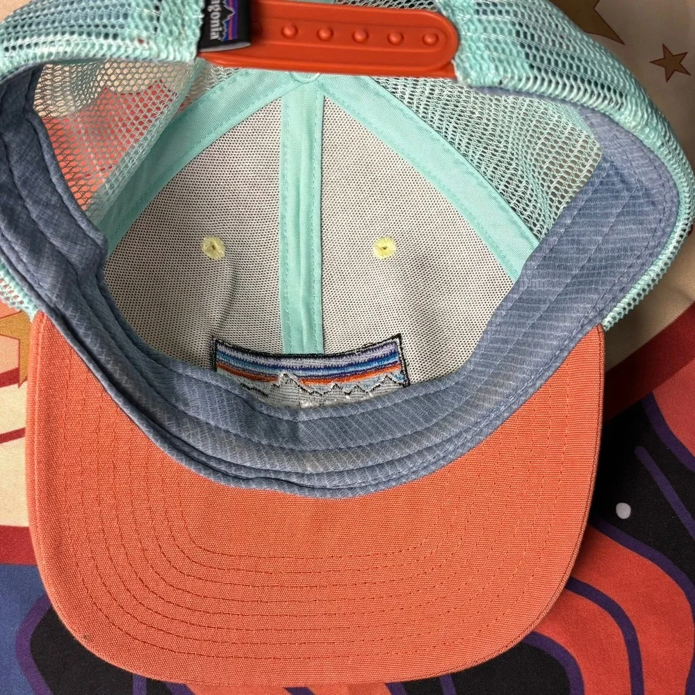 Patagonia P-6 Logo Trucker Hat Cream Orange Mint Green Snapback Mesh Cap
